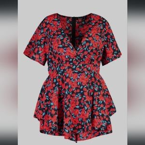 Plus floral wrap skort romper